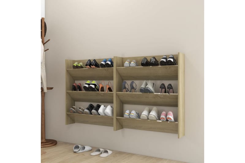 Seinäkenkäkaapit 2 kpl Sonoma-tammi 80x18x90 cm lastulevy - Säilytys - Kenkäsäilytys - Kenkäkaappi