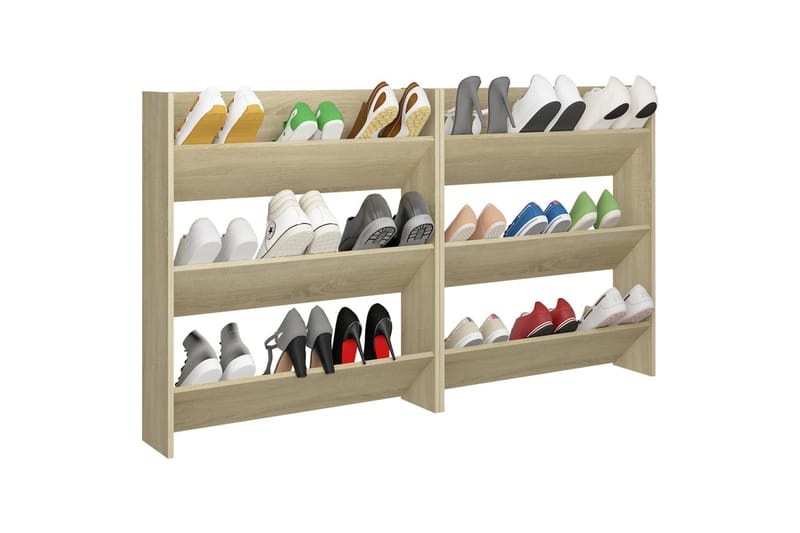 Seinäkenkäkaapit 2 kpl Sonoma-tammi 80x18x90 cm lastulevy - Säilytys - Kenkäsäilytys - Kenkäkaappi