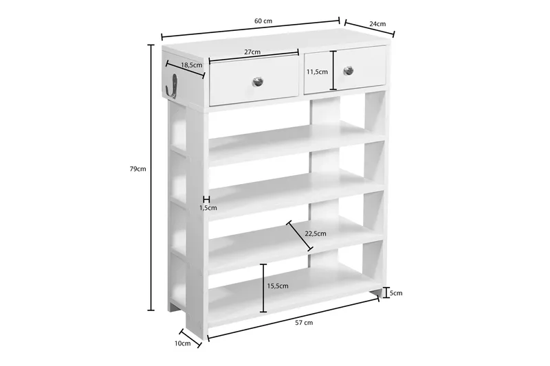 Kenkäkaappi Stinedurf 60x24 cm - Valkoinen - Säilytys - Kenkäsäilytys