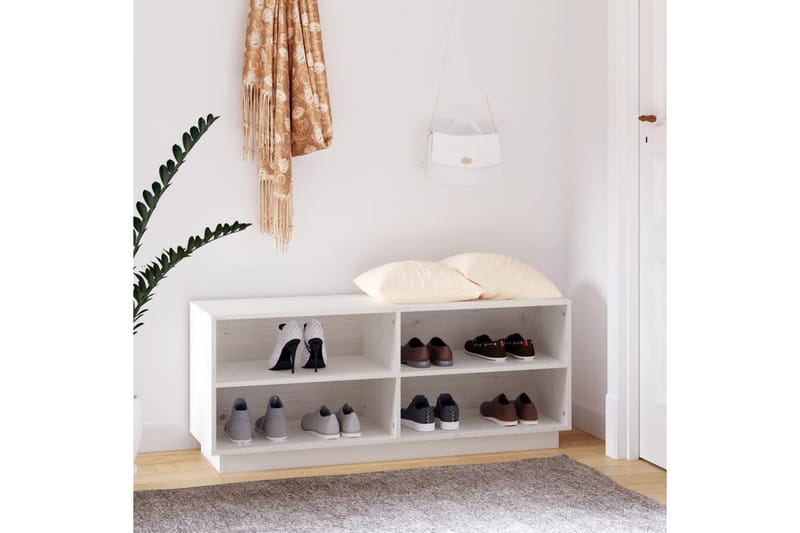 Kenkäkaappi valkoinen 110x34x45 cm täysi mänty - Valkoinen - Säilytys - Kenkäsäilytys - Kenkäteline & kenkähylly