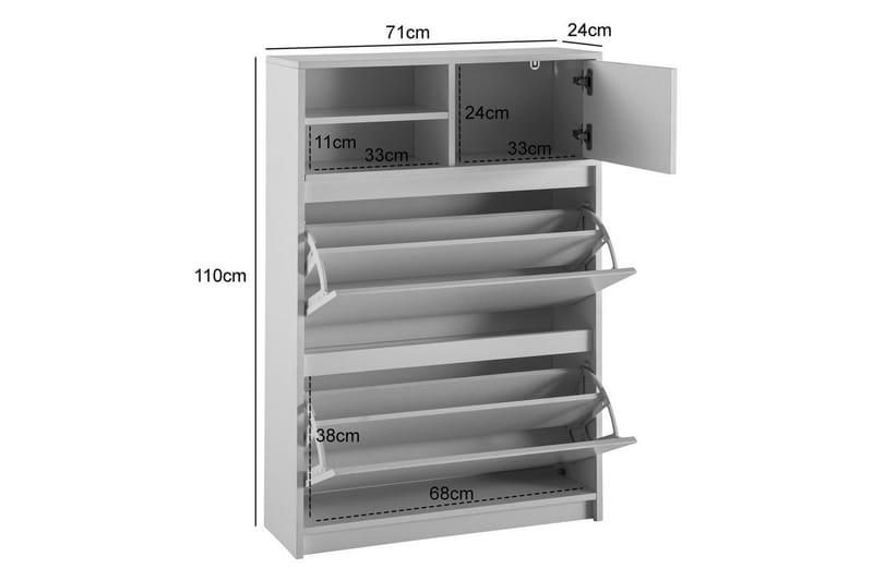 Kenkäkaappi Wohnling kahdella kääntöosastolla, yksi ovi, melamiinipinnoitettu MDF moderni - Säilytys - Kenkäsäilytys