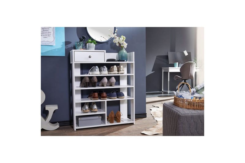 Kenkäkaappi Wohnling Kalvopäällystetty lastulevy avohylly 1 laatikko - Säilytys - Kenkäsäilytys - Kenkäteline & kenkähylly