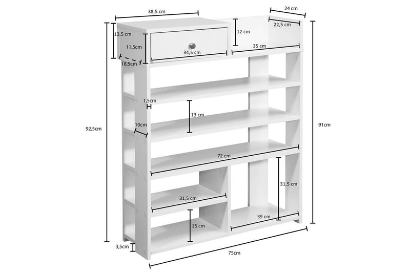 Kenkäkaappi Wohnling Kalvopäällystetty lastulevy avohylly 1 laatikko - Säilytys - Kenkäsäilytys - Kenkäteline & kenkähylly