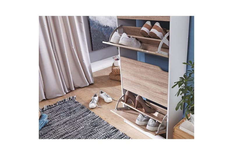 Kenkäkaappi Wohnling Kalvopinnoitettu lastulevy 4 kallistettavaa lokeroa 24 parille - Säilytys - Kenkäsäilytys