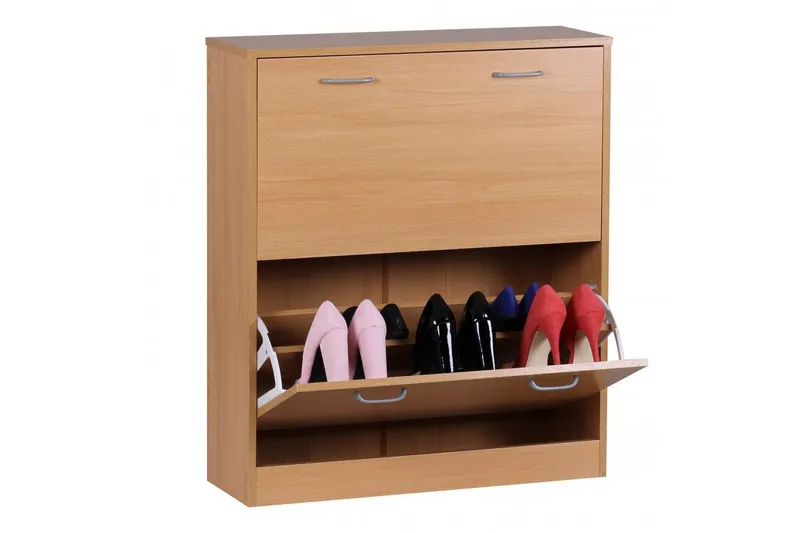 Kenkäkaappi Wohnling KIEL 2 kallistuslokerolla, päällystetty lastulevy Pyökki - Pyökki - Säilytys - Kenkäsäilytys