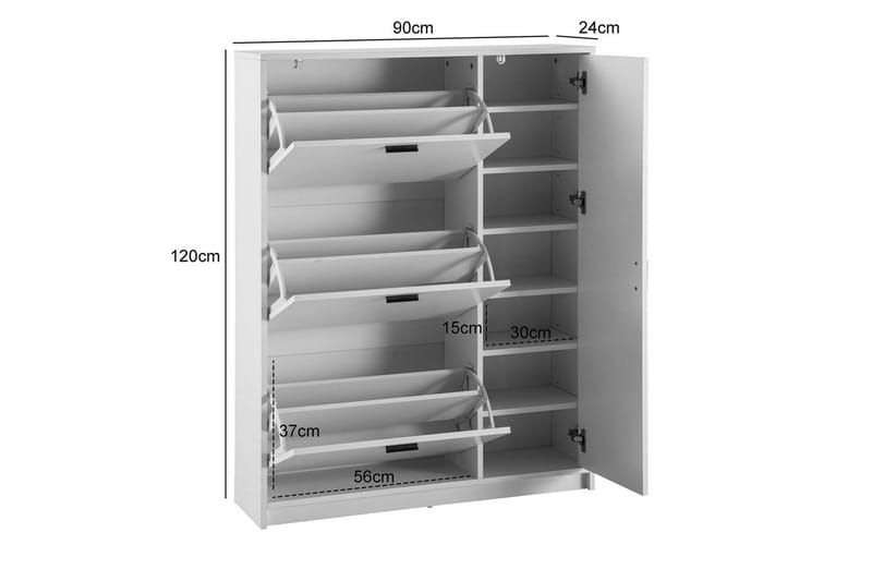 Kenkäkaappi Wohnling kolmella käännettävällä lokerolla ja yhdellä melamiinipinnoitetulla Mdf-ovella, moderni - Säilytys - Kenkäsäilytys