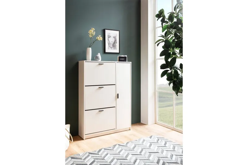 Kenkäkaappi Wohnling kolmella käännettävällä lokerolla ja yhdellä melamiinipinnoitetulla Mdf-ovella, moderni - Säilytys - Kenkäsäilytys