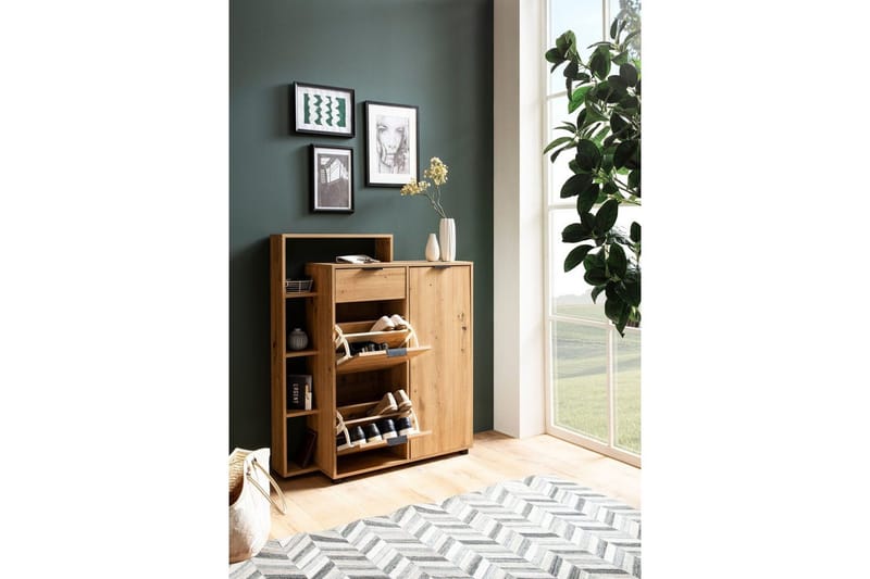 Kenkäkaappi Wohnling Massa 2 ulos käännettävää lokeroa 12 parille kalvopinnoitettua lastulevyä ja 1 ovi hylly - Säilytys - Kenkäsäilytys