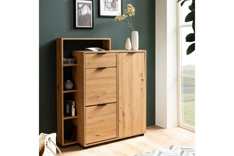 Kenkäkaappi Wohnling Massa 2 ulos käännettävää lokeroa 12 parille kalvopinnoitettua lastulevyä ja 1 ovi hylly - Säilytys - Kenkäsäilytys