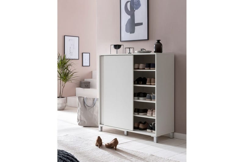 Kenkäkaappi Wohnling melamiinipäällystetty MDF, liukuovet, 20 parille Valkoinen - Valkoinen - Säilytys - Kenkäsäilytys