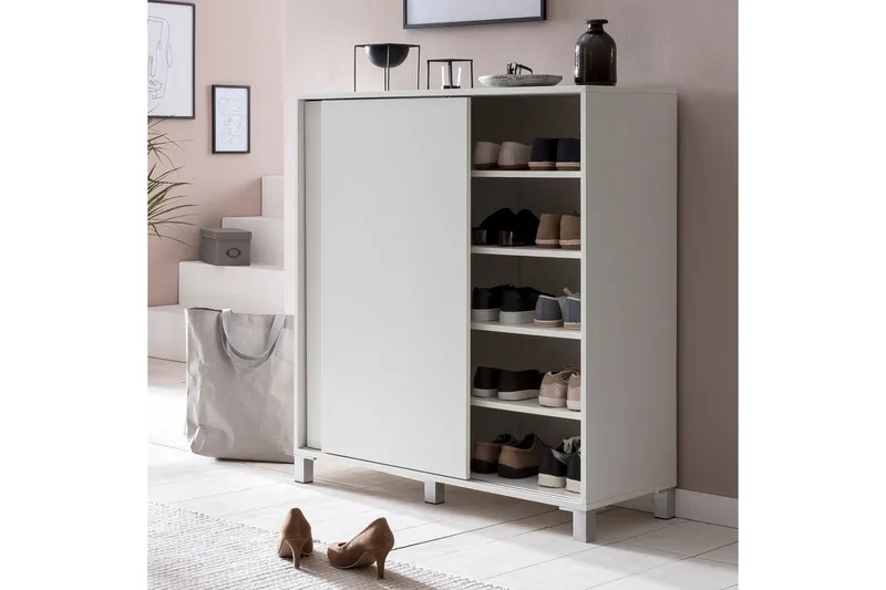 Kenkäkaappi Wohnling melamiinipäällystetty MDF, liukuovet, 20 parille Valkoinen - Valkoinen - Säilytys - Kenkäsäilytys