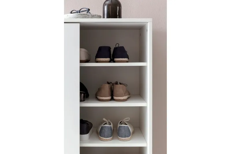 Kenkäkaappi Wohnling melamiinipäällystetty MDF, liukuovet, 20 parille Valkoinen - Valkoinen - Säilytys - Kenkäsäilytys
