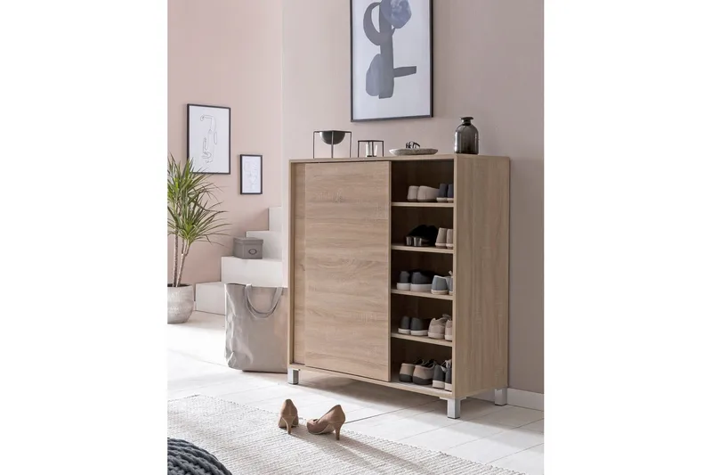 Kenkäkaappi Wohnling melamiinipäällystetty MDF, liukuovet, 20 parille Sonoma - Sonoma - Säilytys - Kenkäsäilytys