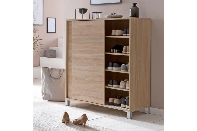 Kenkäkaappi Wohnling melamiinipäällystetty MDF, liukuovet, 20 parille Sonoma - Sonoma - Säilytys - Kenkäsäilytys