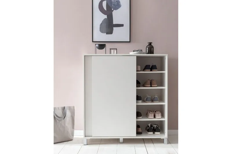 Kenkäkaappi Wohnling melamiinipäällystetty MDF, liukuovet, 20 parille Valkoinen - Valkoinen - Säilytys - Kenkäsäilytys
