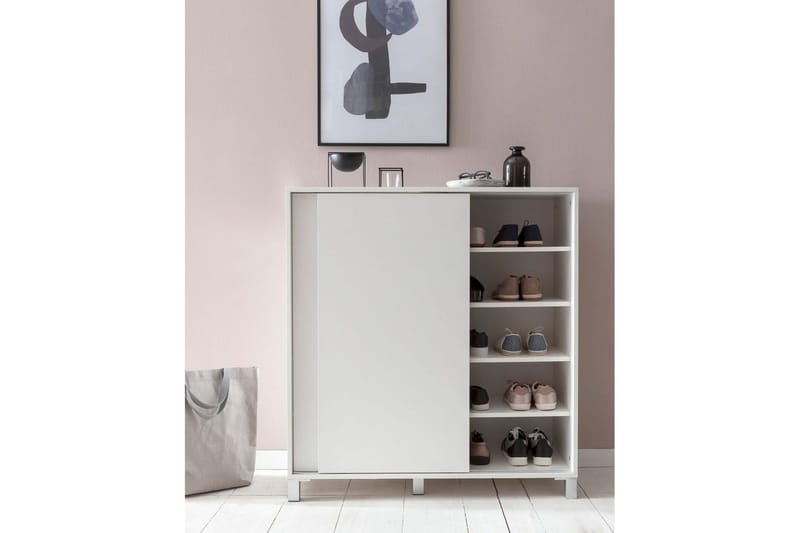 Kenkäkaappi Wohnling melamiinipäällystetty MDF, liukuovet, 20 parille Valkoinen - Valkoinen - Säilytys - Kenkäsäilytys