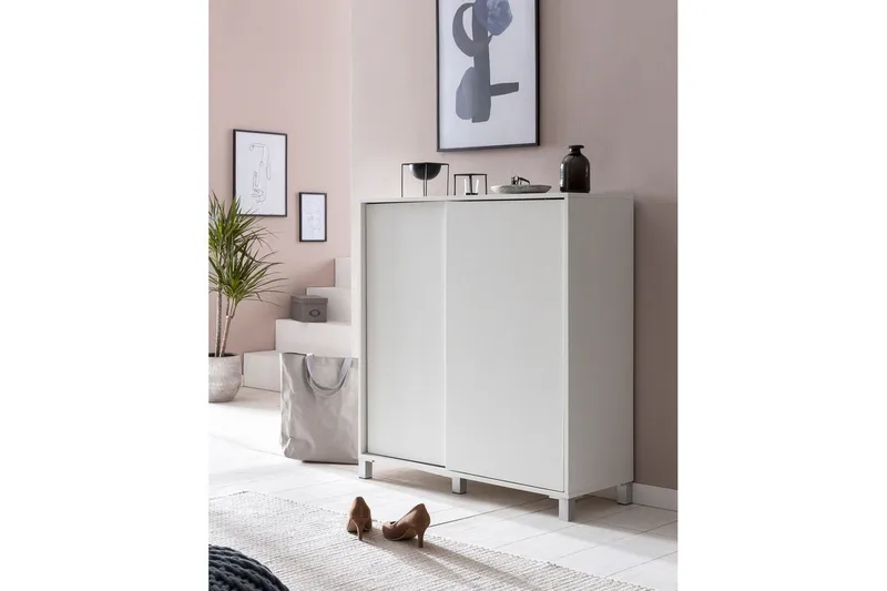 Kenkäkaappi Wohnling melamiinipäällystetty MDF, liukuovet, 20 parille Valkoinen - Valkoinen - Säilytys - Kenkäsäilytys