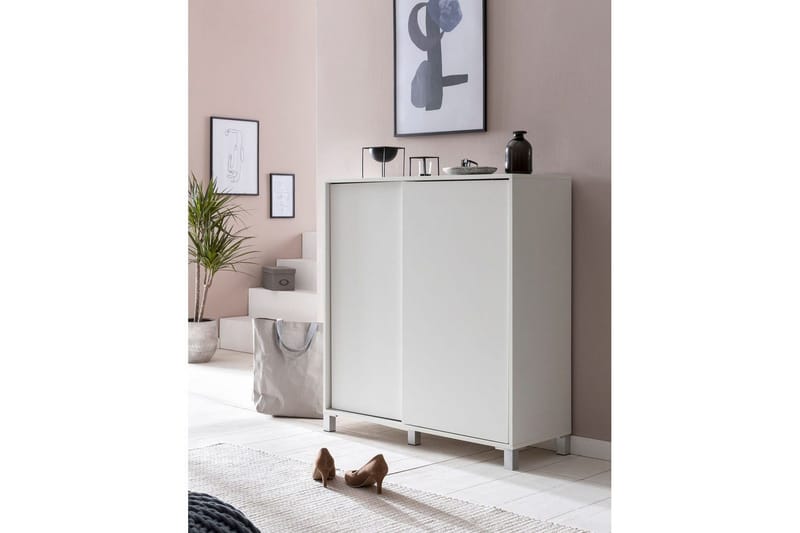 Kenkäkaappi Wohnling melamiinipäällystetty MDF, liukuovet, 20 parille Valkoinen - Valkoinen - Säilytys - Kenkäsäilytys