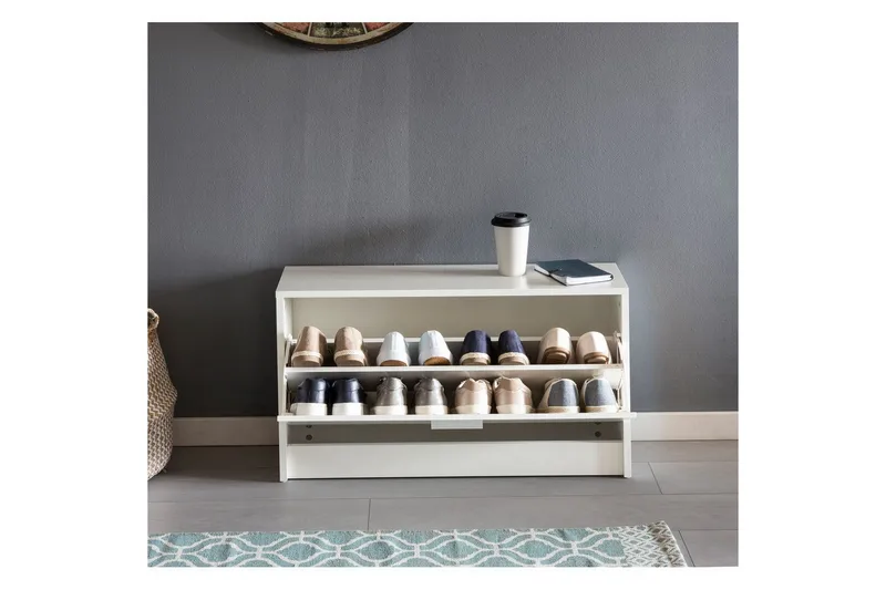 Kenkäkaappi Wohnling SPLIT kallistettavilla lokerikoilla, päällystetty lastulevy Valkoinen - Valkoinen - Säilytys - Kenkäsäilytys