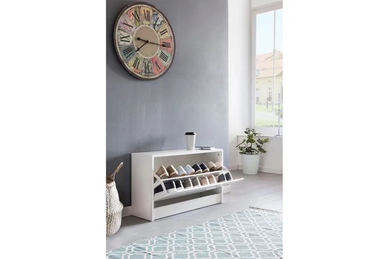 Kenkäkaappi Wohnling SPLIT kallistettavilla lokerikoilla, päällystetty lastulevy Valkoinen - Valkoinen - Säilytys - Kenkäsäilytys