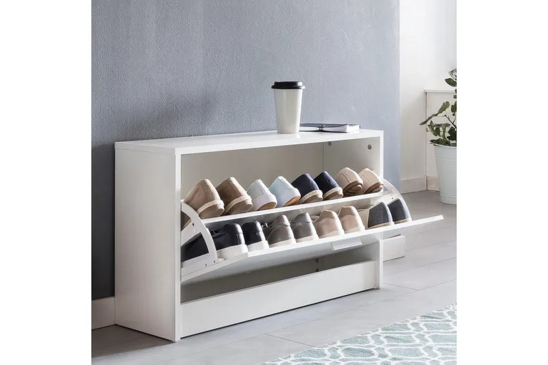 Kenkäkaappi Wohnling SPLIT kallistettavilla lokerikoilla, päällystetty lastulevy Valkoinen - Valkoinen - Säilytys - Kenkäsäilytys