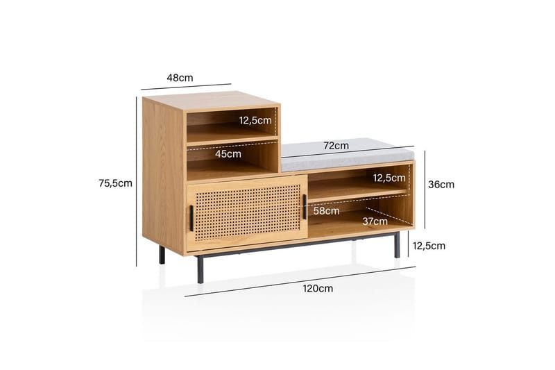 Kenkäkaappi Wohnling Verhoiltu penkki liukuovella Wieniläinen ydinrotta moderni - Huonekalut - Tuoli & nojatuoli - Penkki - Eteispenkki - Kenkäteline penkillä