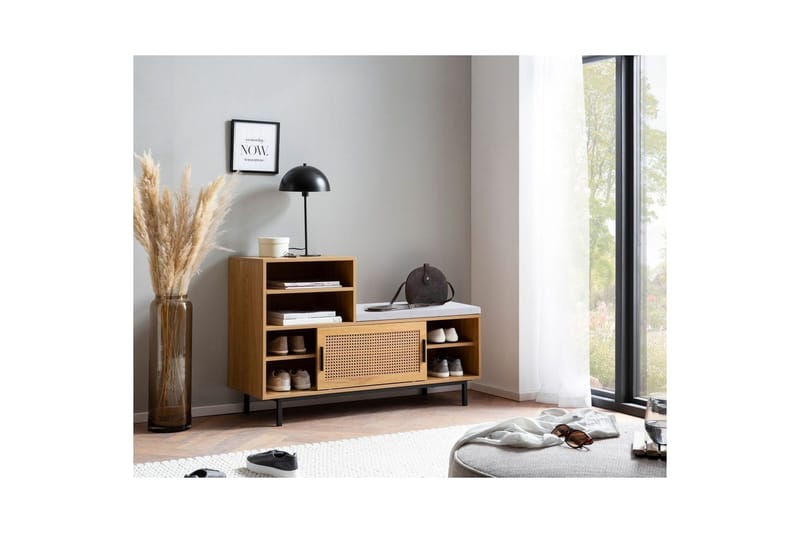 Kenkäkaappi Wohnling Verhoiltu penkki liukuovella Wieniläinen ydinrotta moderni - Huonekalut - Tuoli & nojatuoli - Penkki - Eteispenkki - Kenkäteline penkillä