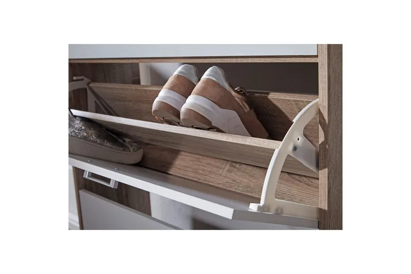 Kenkäkaappi Wohnling Pinnoitettu lastulevy hyllysäilytyksellä, 2 kallistettavaa lokeroa, 1 laatikko - Säilytys - Kenkäsäilytys