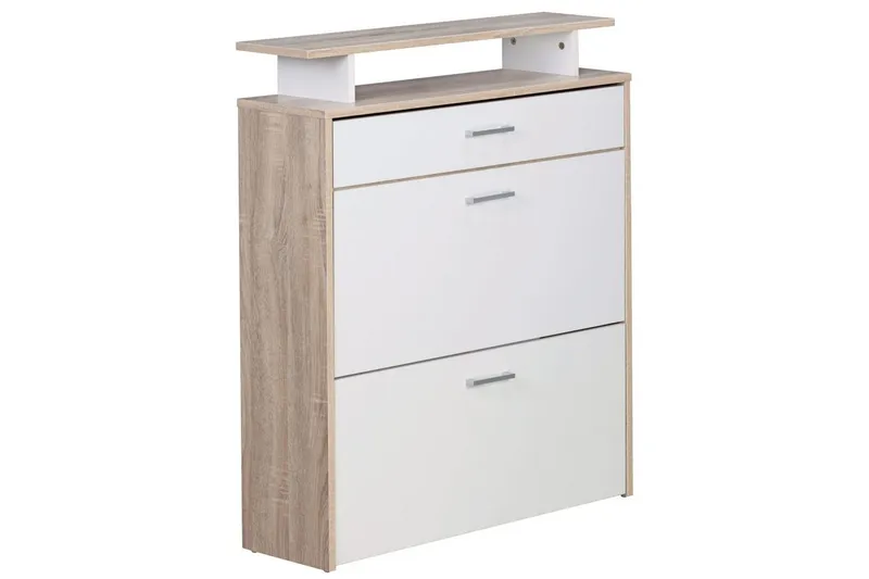 Kenkäkaappi Wohnling Pinnoitettu lastulevy hyllysäilytyksellä, 2 kallistettavaa lokeroa, 1 laatikko - Säilytys - Kenkäsäilytys