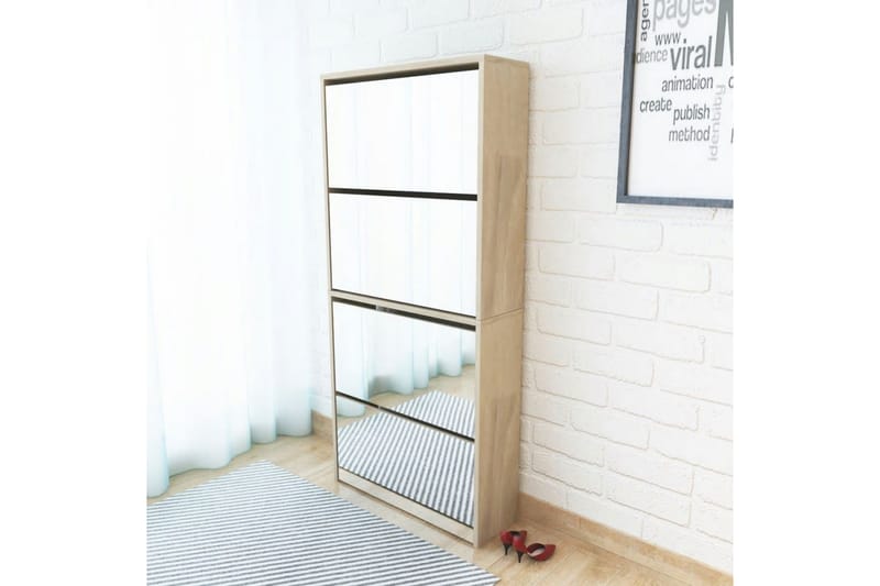 Kenkäkaappi peileillä 4 kerrosta Tammenvärinen 63x17x134 cm - Ruskea - Säilytys - Kenkäsäilytys