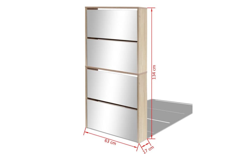 Kenkäkaappi peileillä 4 kerrosta Tammenvärinen 63x17x134 cm - Ruskea - Säilytys - Kenkäsäilytys