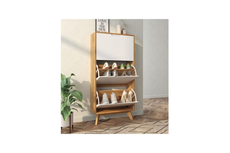 Kenkäsäilytys Ezra 3 Flaps 60x24x125 cm, Wotan tammi/Valkoinen - 60x24x125 cm, Wotan tammi/Valkoinen - Säilytys - Kenkäsäilytys