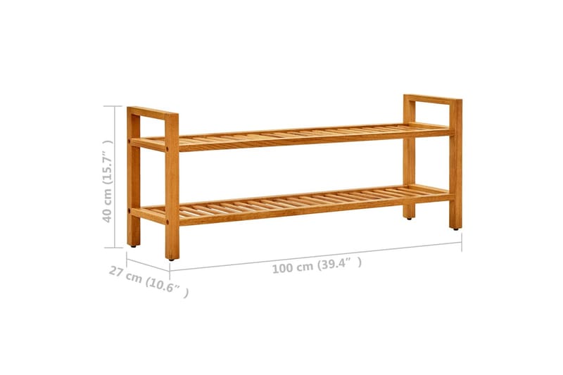 Kenkäteline 2 hyllyä 100x27x40 cm täystammi - Ruskea - Säilytys - Kenkäsäilytys
