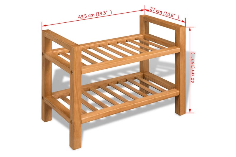 Kenkäteline 2:lla hyllyllä 49,5x27x40 cm täystammi - Ruskea - Kenkäsäilytys - Eteisen säilytys - Kenkäteline & kenkähylly