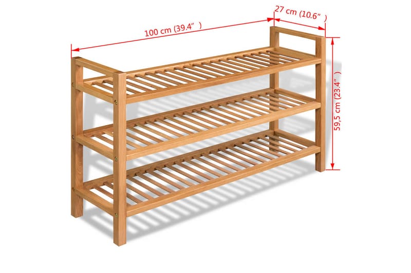 Kenkäteline 3:lla hyllyllä 100x27x59,5 cm täystammi - Ruskea - Säilytys - Kenkäsäilytys