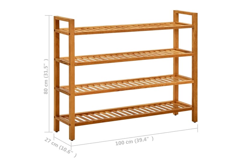 Kenkäteline 4 hyllyä 100x27x80 cm täystammi - Ruskea - Kenkäsäilytys - Eteisen säilytys - Kenkäteline & kenkähylly