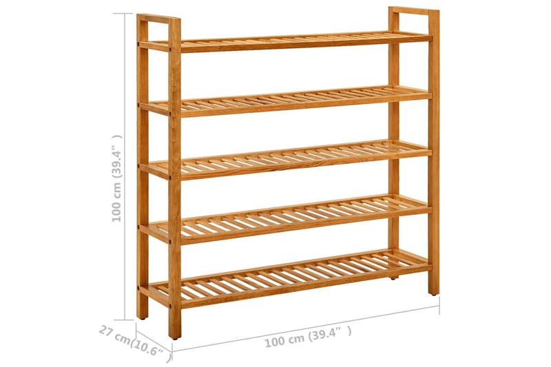 Kenkäteline 5 hyllyä 100x27x100 cm täystammi - Ruskea - Säilytys - Kenkäsäilytys