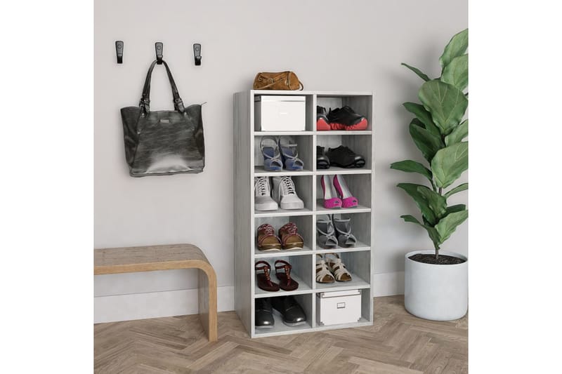 Kenkäteline betoninharmaa 54x34x100 cm lastulevy - Harmaa - Säilytys - Kenkäsäilytys