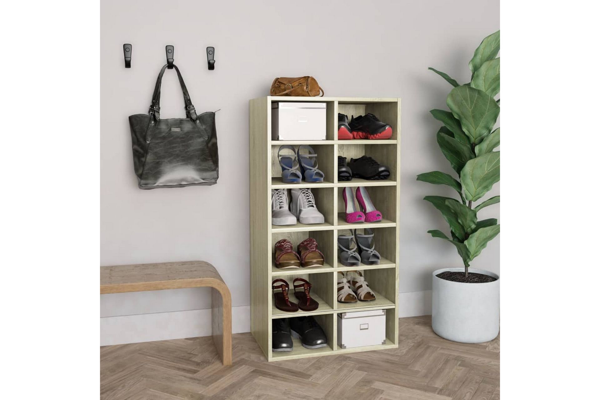 Kenkäteline Sonoma-tammi 54x34x100 cm lastulevy - Ruskea - S�äilytys - Kenkäsäilytys