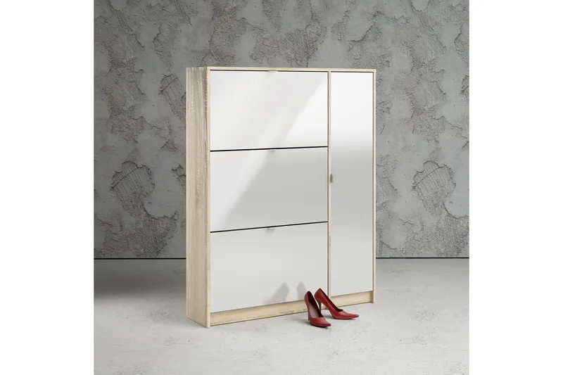 Kenkakaappi Malwine 3 lokeroa - Puu/luonnonväri/valkoinen - Säilytys - Kenkäsäilytys