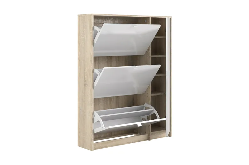 Kenkakaappi Malwine 3 lokeroa - Puu/luonnonväri/valkoinen - Säilytys - Kenkäsäilytys