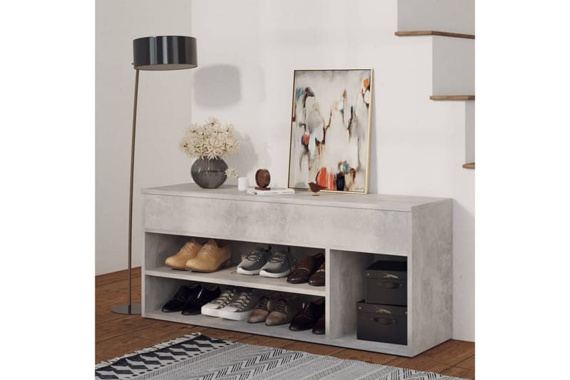 Kenkien säilytyspenkki betoninharmaa 105x30x45 cm lastulevy - Harmaa - Säilytys - Kenkäsäilytys