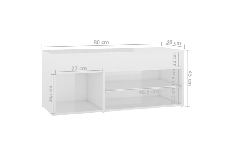 Kenkien säilytyspenkki korkeakiilto valk. 80x30x45 cm levy - Valkoinen - Säilytys - Kenkäsäilytys