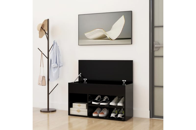 Kenkien säilytyspenkki musta 80x30x45 cm lastulevy - Musta - Säilytys - Kenkäsäilytys