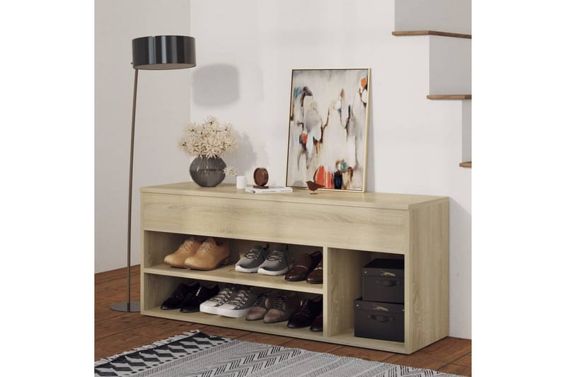 Kenkien säilytyspenkki Sonoma-tammi 105x30x45cm lastulevy - Ruskea - Säilytys - Kenkäsäilytys