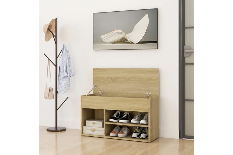 Kenkien säilytyspenkki Sonoma-tammi 80x30x45 cm lastulevy - Ruskea - Säilytys - Kenkäsäilytys