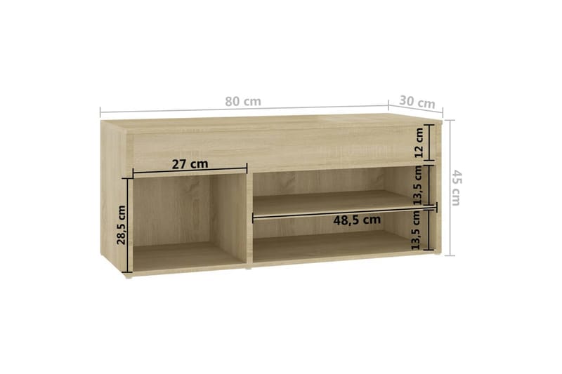 Kenkien säilytyspenkki Sonoma-tammi 80x30x45 cm lastulevy - Ruskea - Säilytys - Kenkäsäilytys
