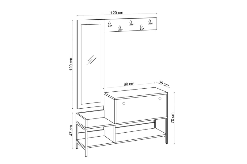 Magboro Kenkäkaappi 120 cm - Valkoinen Marmori - Säilytys - Kenkäsäilytys