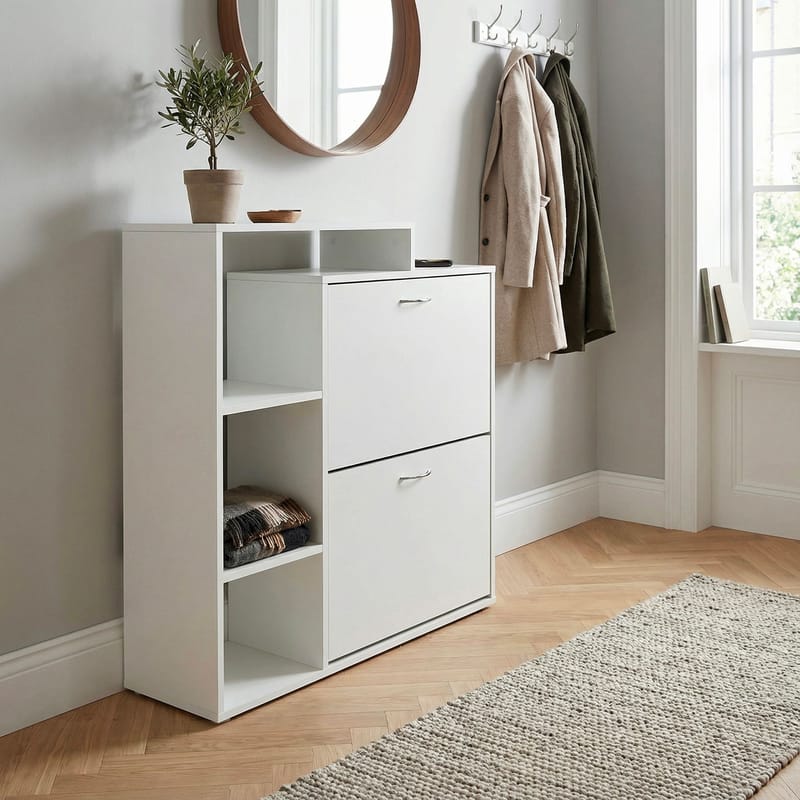 Noraro-kenkäkaappi 85 cm - valkoinen ja krominvärinen - Säilytys - Kenkäsäilytys