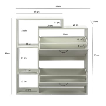 Noraro-kenkäkaappi 85 cm - valkoinen ja krominvärinen - Säilytys - Kenkäsäilytys